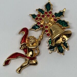 VTG Avon Smithsonian Christmas holly Bell Brooch signed